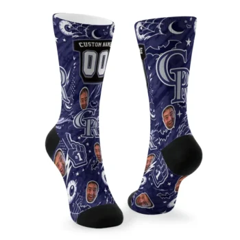 Colorado Rockies Socks Custom Scattered Icons Blue Fashion Forward