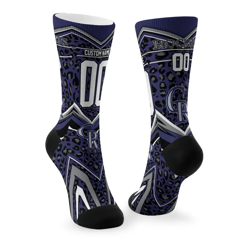 Colorado Rockies Socks Personalized Leopard Print Blue Black Fashion Forward Colorado Rockies Socks Personalized Leopard Print Blue Black Fashion Forward