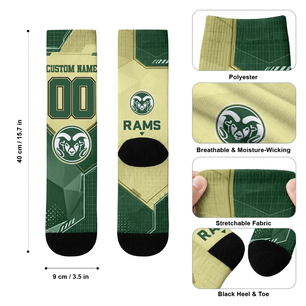 Colorado State Rams Socks Custom Geometric Tech Green High Quality Colorado State Rams Socks Custom Geometric Tech Green High Quality