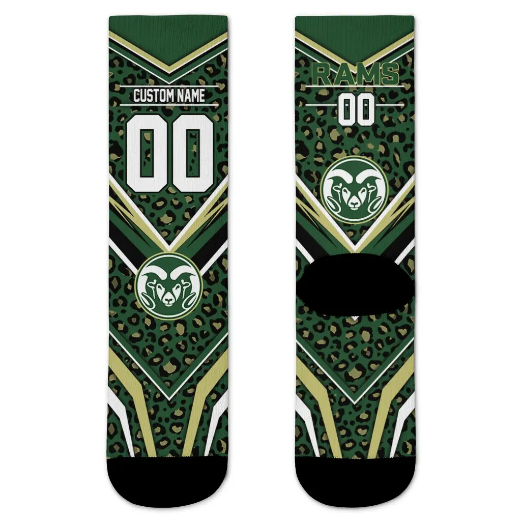 Colorado State Rams Socks Custom Leopard Print Green Black Best Selling Colorado State Rams Socks Custom Leopard Print Green Black Best Selling