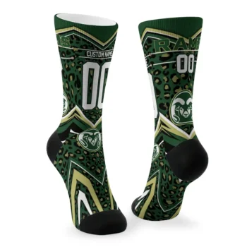 Colorado State Rams Socks Custom Leopard Print Green Black Fashion Forward