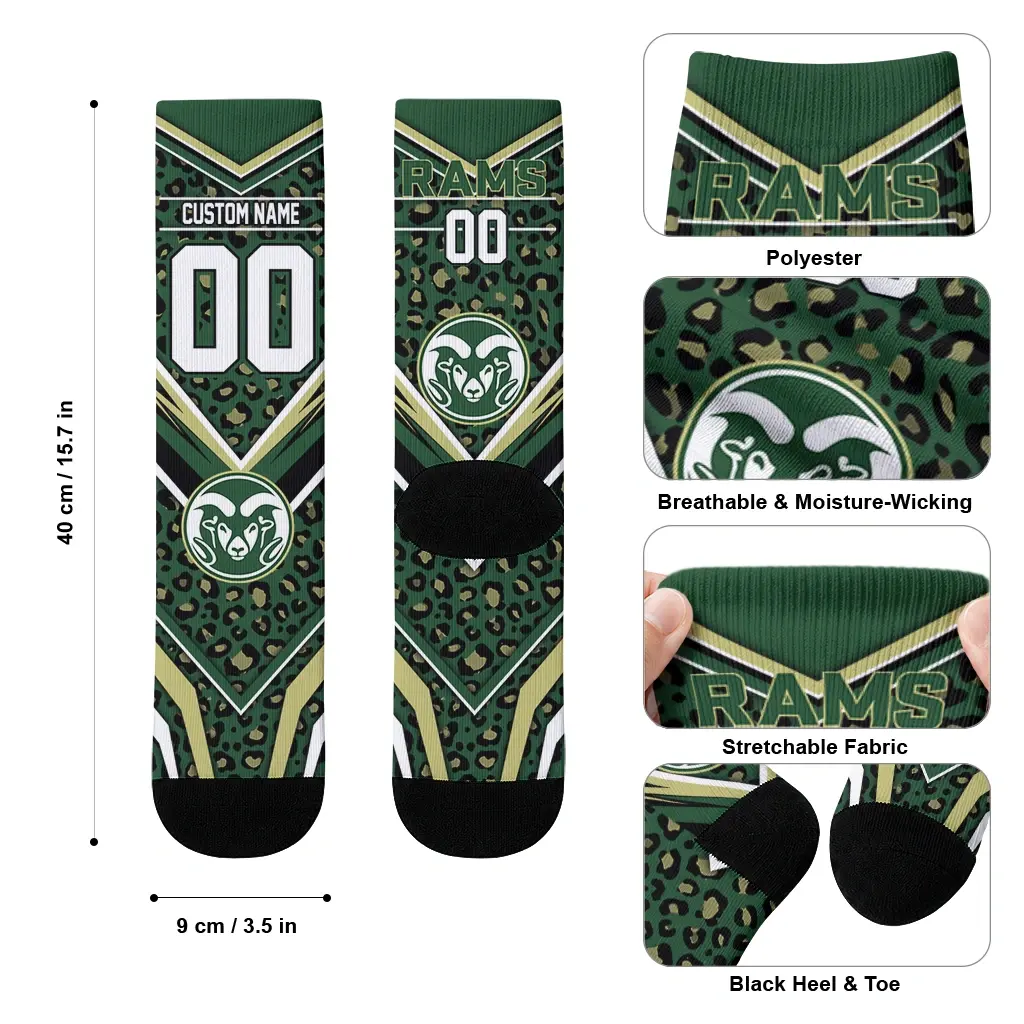 Colorado State Rams Socks Custom Leopard Print Green Black High Quality Colorado State Rams Socks Custom Leopard Print Green Black High Quality