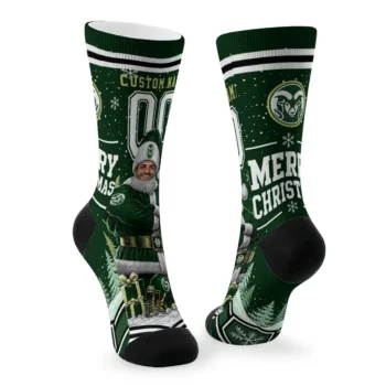 Colorado State Rams Socks Custom Snowy Scene Green White Fashion Forward