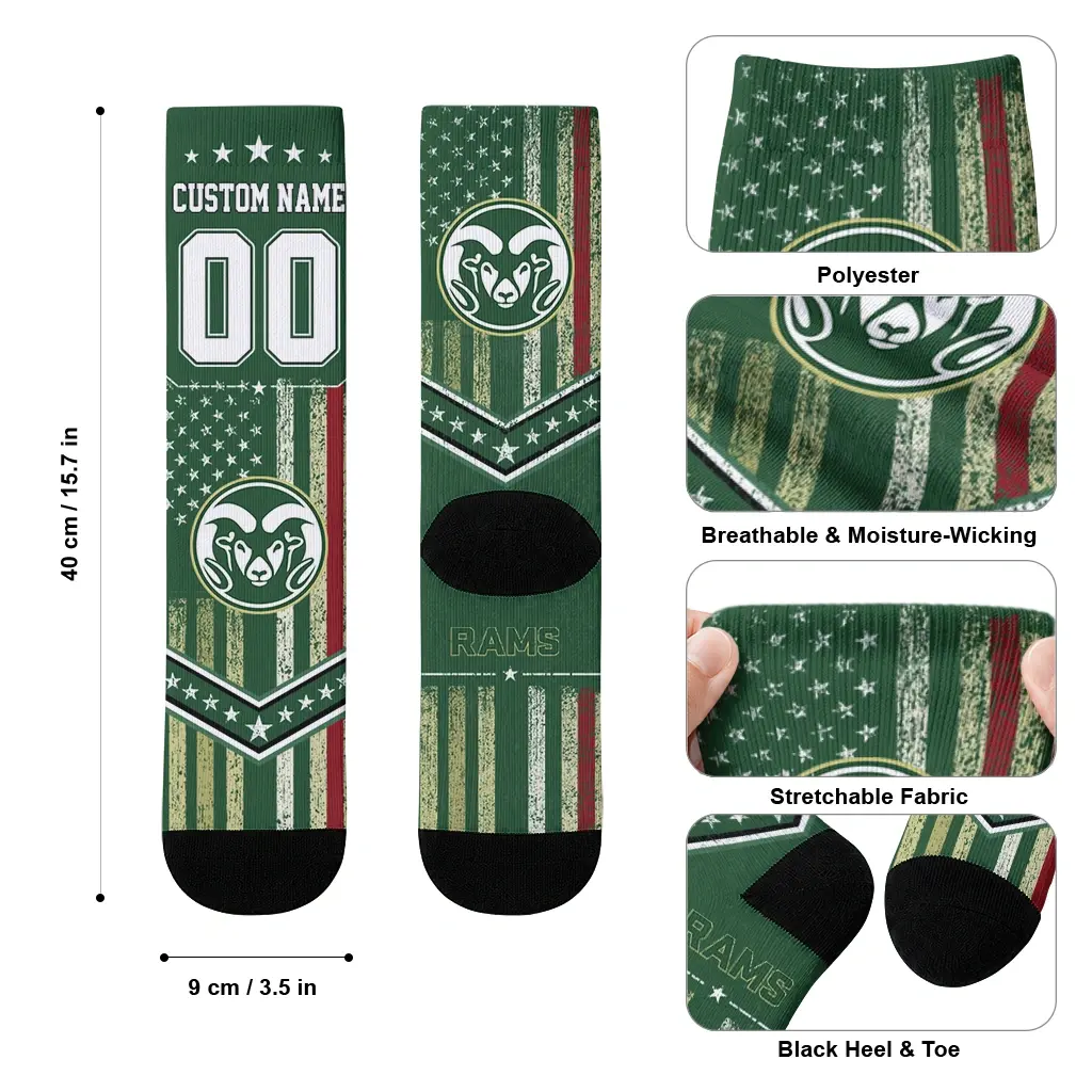 Colorado State Rams Socks Custom Star Stripes Green White High Quality Colorado State Rams Socks Custom Star Stripes Green White High Quality