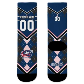 Columbus Blue Jackets Socks Custom Argyle Pattern Navy Blue Best Selling