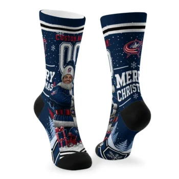 Columbus Blue Jackets Socks Custom Snowy Scene Navy Blue White Fashion Forward