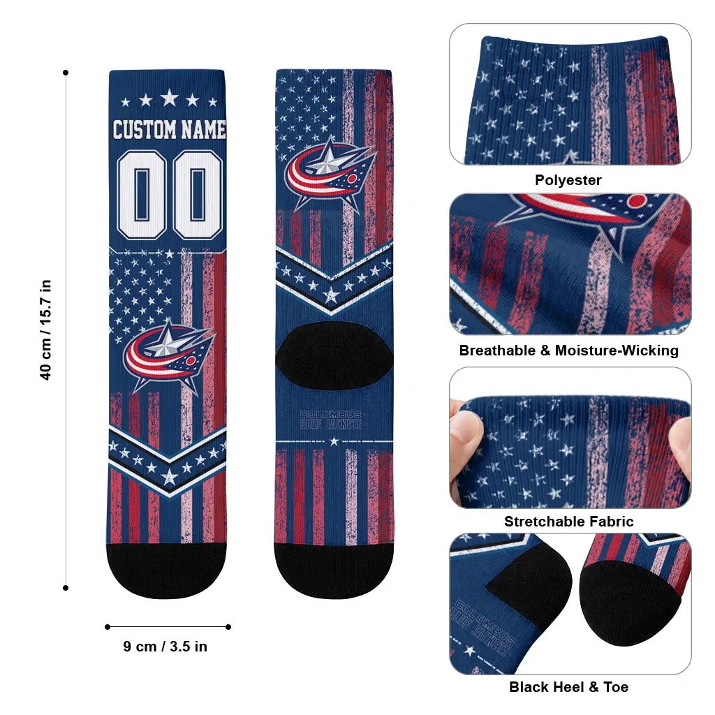 Columbus Blue Jackets Socks Custom Star Stripes Navy Blue White High Quality Columbus Blue Jackets Socks Custom Star Stripes Navy Blue White High Quality