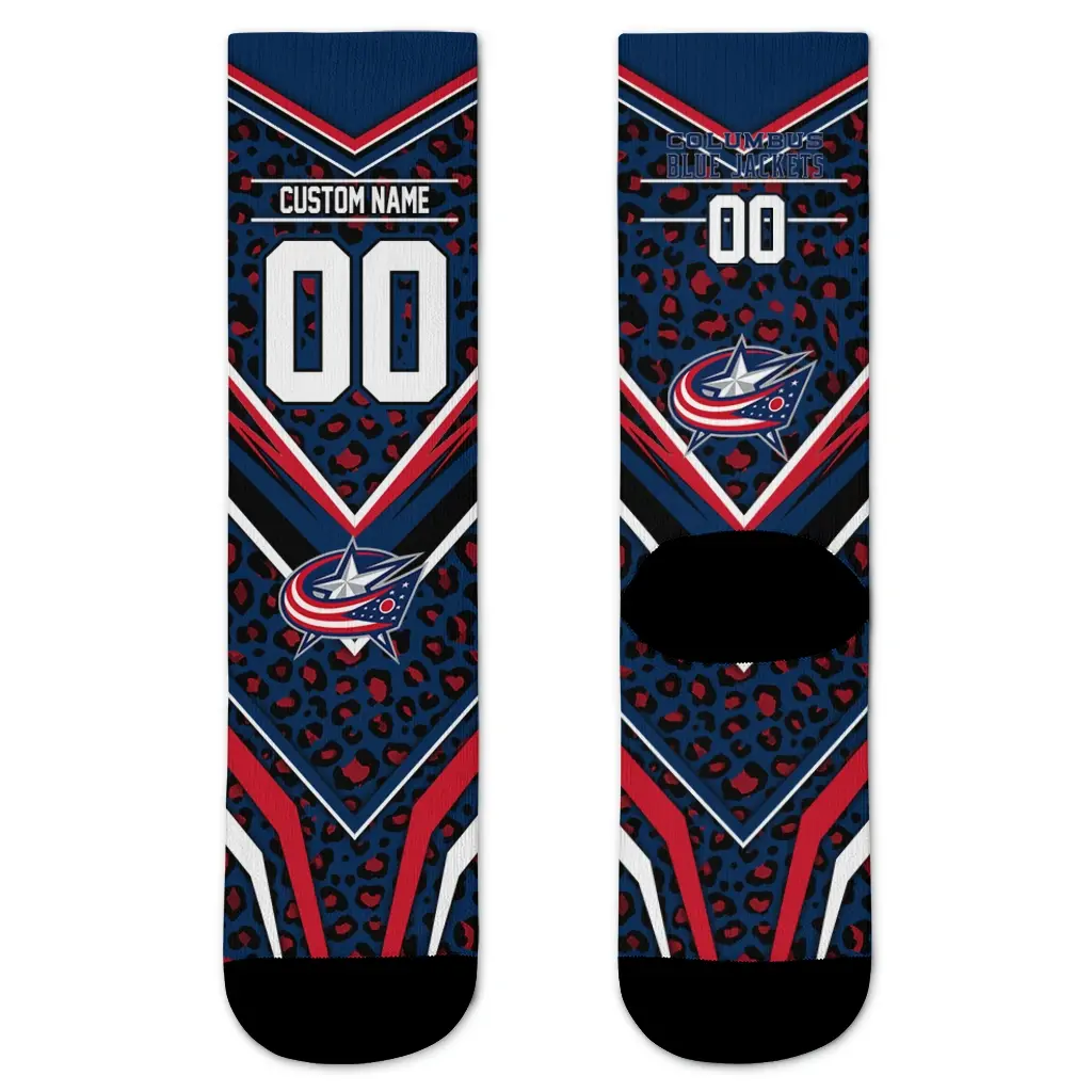 Columbus Blue Jackets Socks Customized Leopard Print Navy Blue Black Best Selling Columbus Blue Jackets Socks Customized Leopard Print Navy Blue Black Best Selling