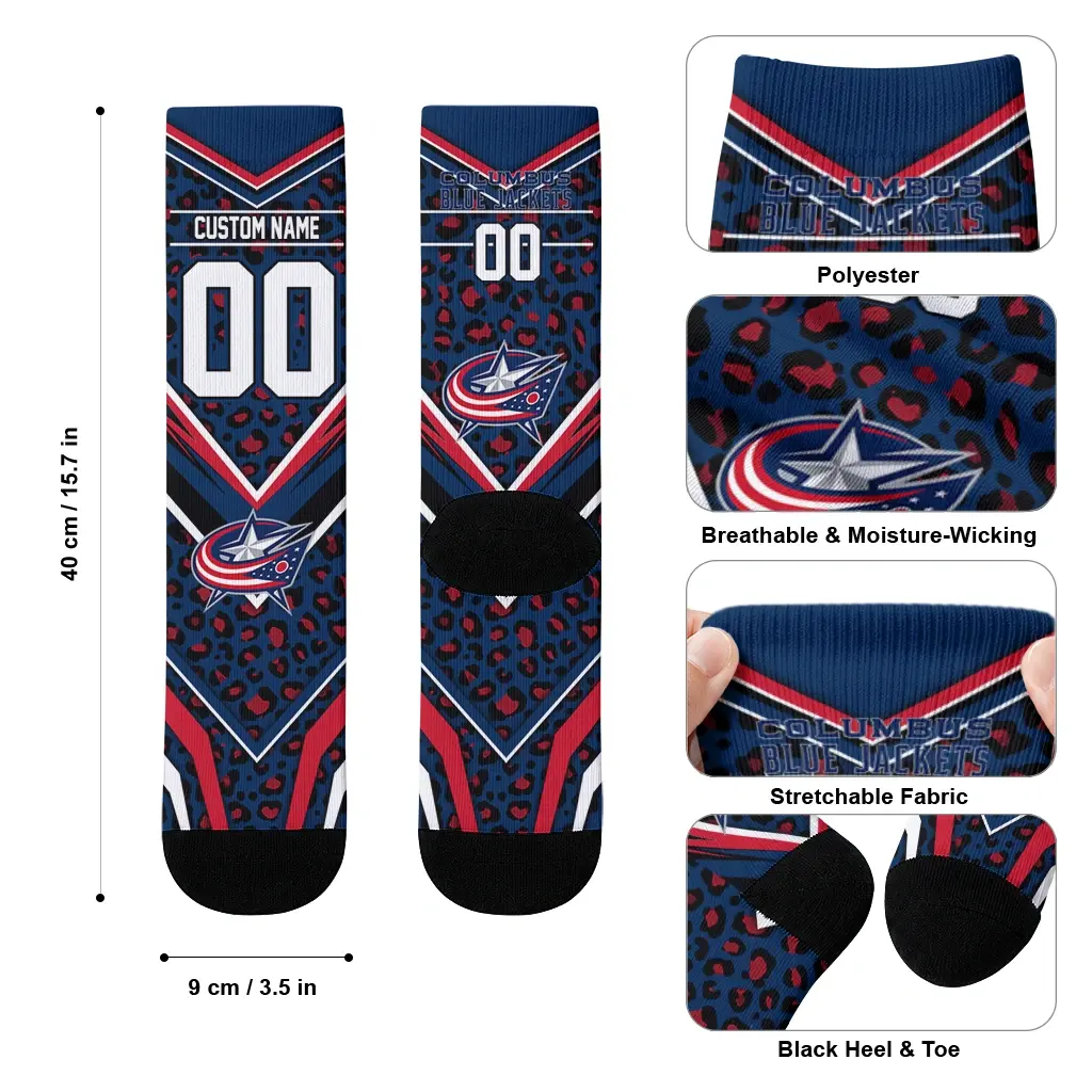 Columbus Blue Jackets Socks Customized Leopard Print Navy Blue Black High Quality Columbus Blue Jackets Socks Customized Leopard Print Navy Blue Black High Quality