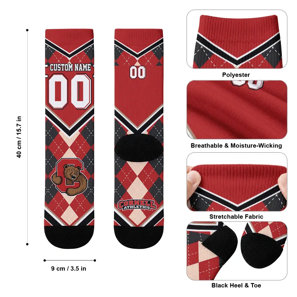 Cornell Big Red Socks Personalized Argyle Pattern Red High Quality Cornell Big Red Socks Personalized Argyle Pattern Red High Quality