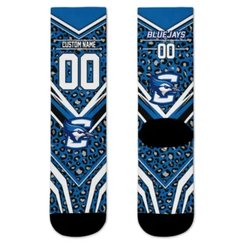 Creighton Bluejays Socks Customized Leopard Print Blue Black Best Selling