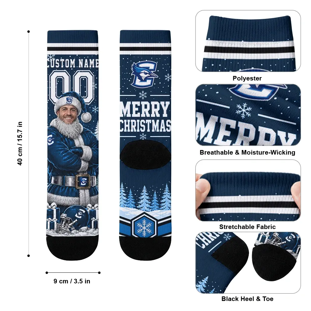 Creighton Bluejays Socks Customized Snowy Scene Blue White High Quality Creighton Bluejays Socks Customized Snowy Scene Blue White High Quality