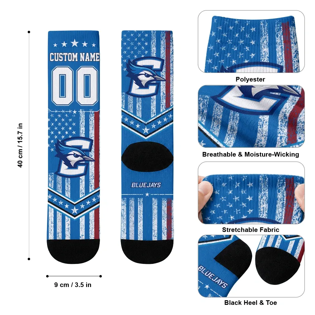Creighton Bluejays Socks Customized Star Stripes Blue White High Quality Creighton Bluejays Socks Customized Star Stripes Blue White High Quality