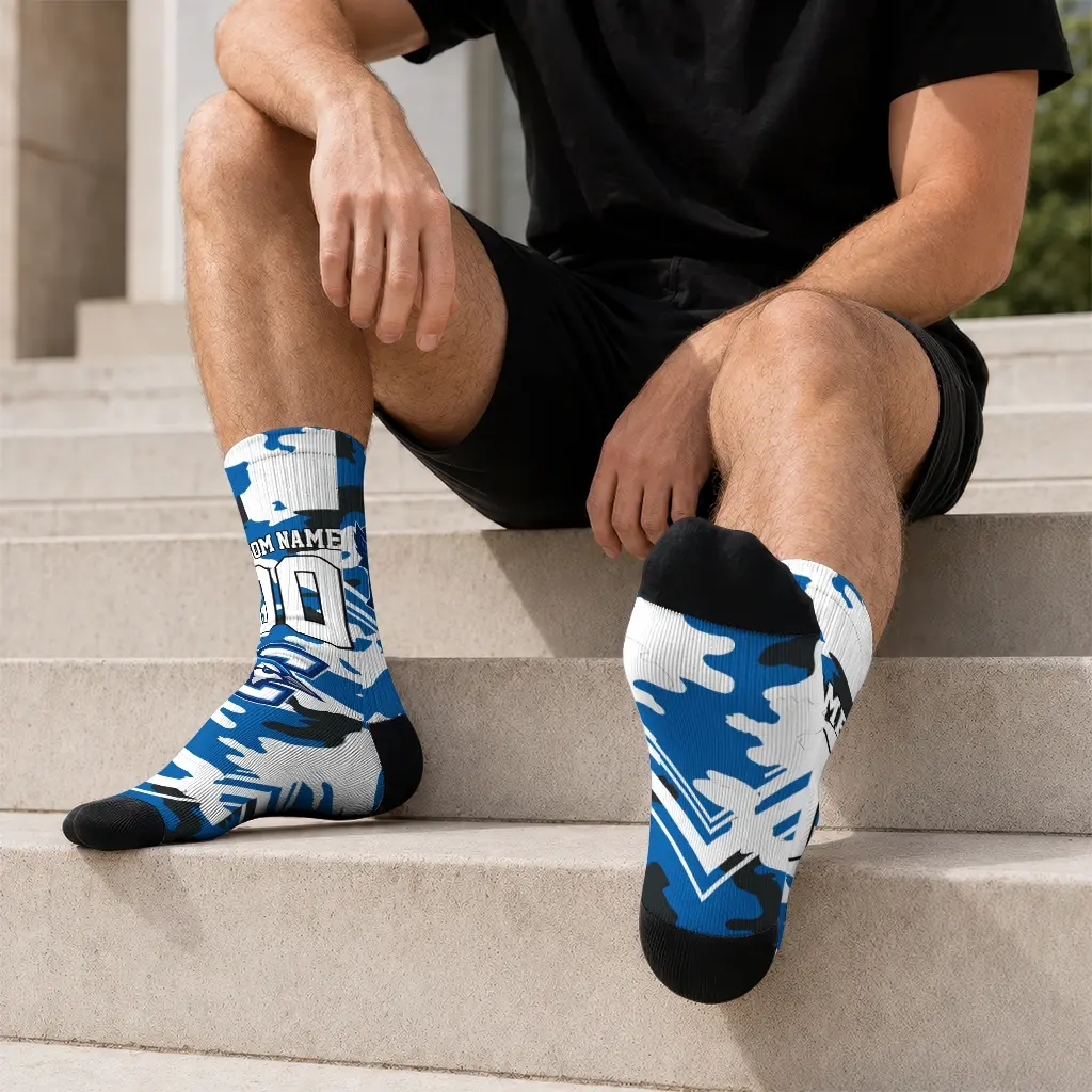 Creighton Bluejays Socks Customized Woodland Camo Blue Latest Model Creighton Bluejays Socks Customized Woodland Camo Blue Latest Model