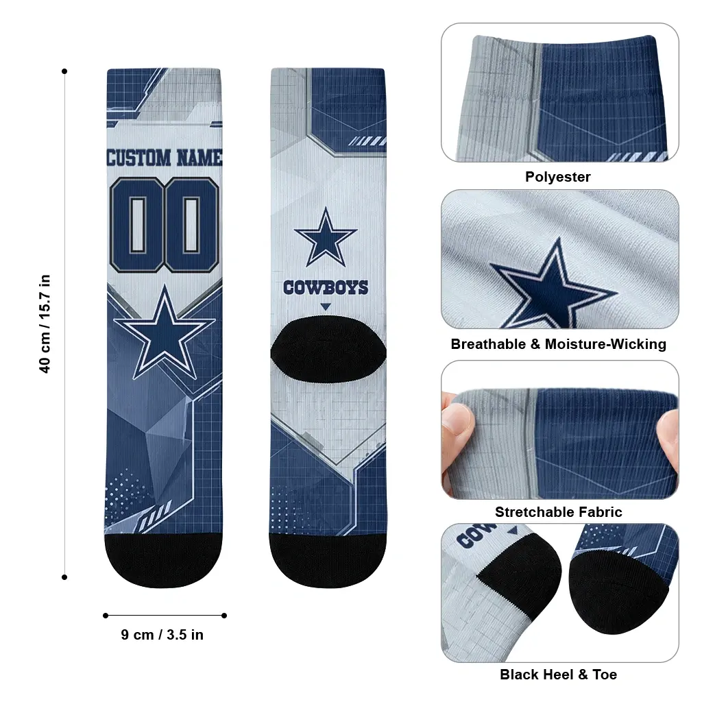 Dallas Cowboys Socks Custom Geometric Tech Blue High Quality Dallas Cowboys Socks Custom Geometric Tech Blue High Quality