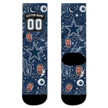 Dallas Cowboys Socks Custom Scattered Icons Blue Best Selling