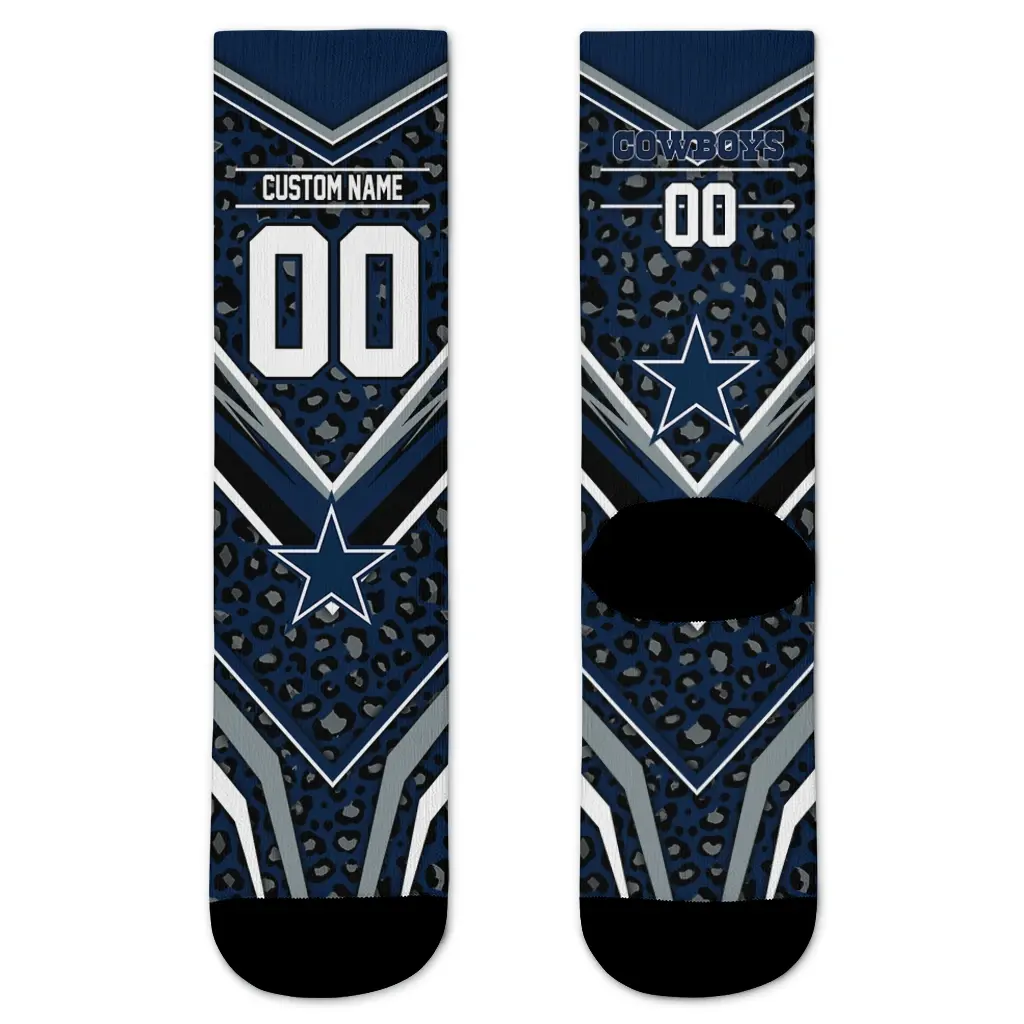 Dallas Cowboys Socks Personalized Leopard Print Blue Black Best Selling Dallas Cowboys Socks Personalized Leopard Print Blue Black Best Selling