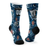 Dallas Mavericks Socks Custom Scattered Icons Blue Best Selling
