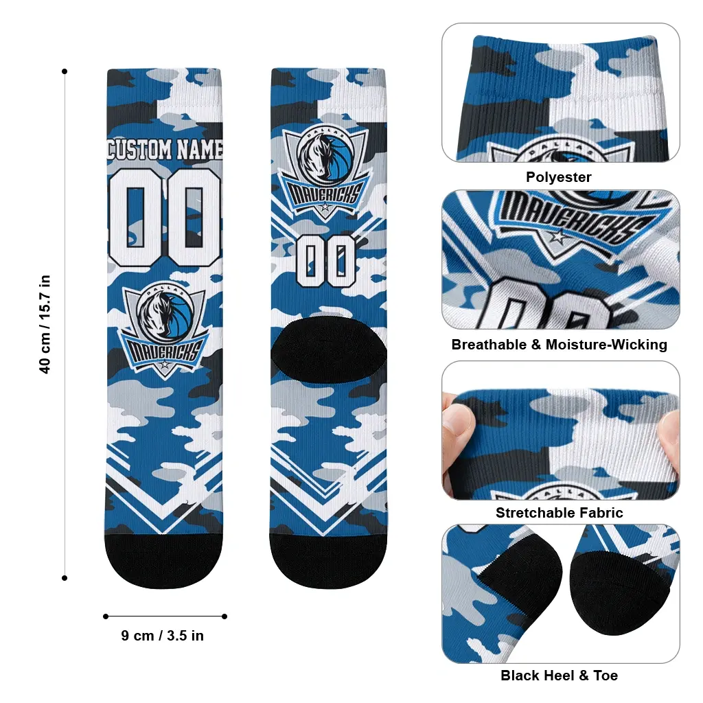 Dallas Mavericks Socks Custom Woodland Camo Blue High Quality Dallas Mavericks Socks Custom Woodland Camo Blue High Quality