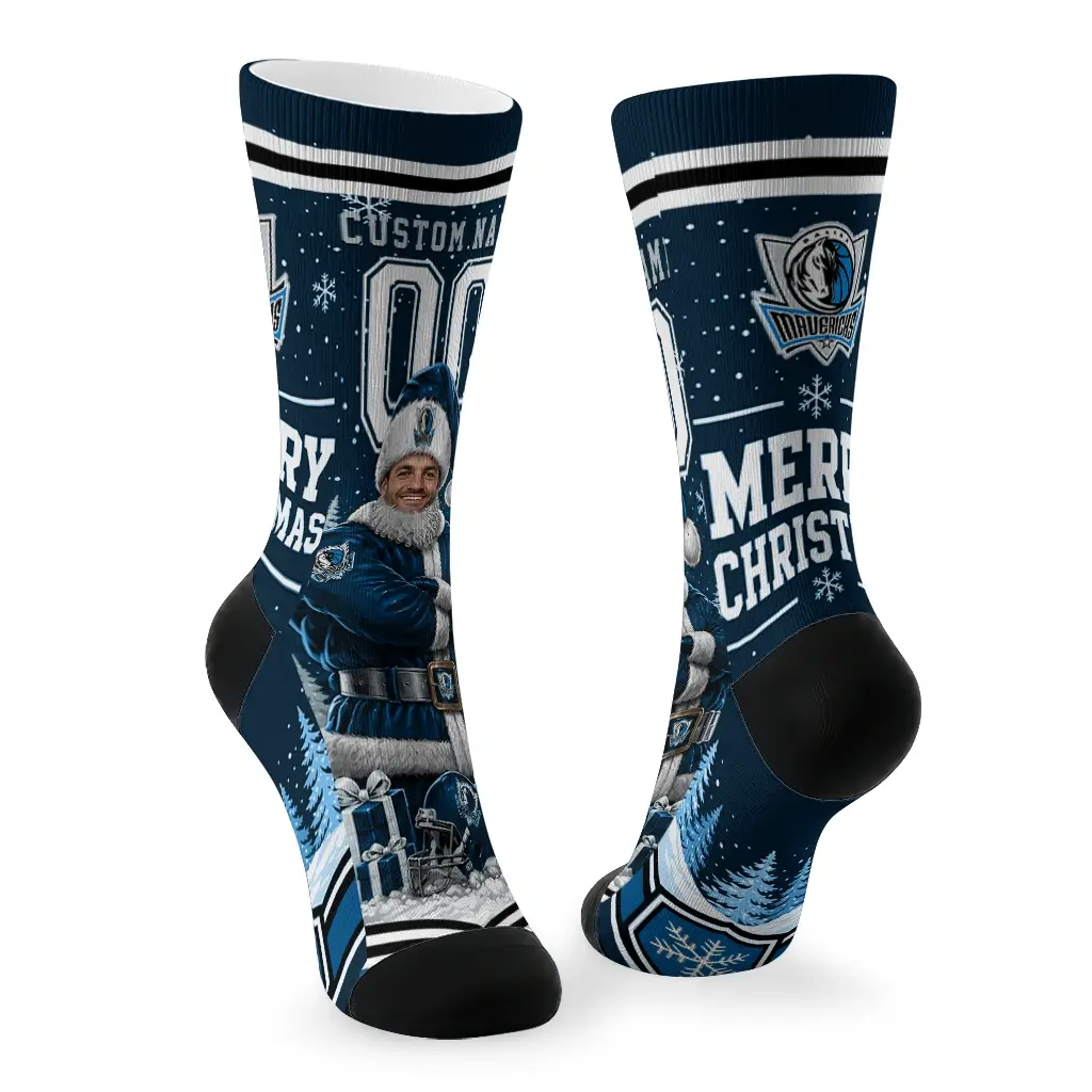 Dallas Mavericks Socks Customized Snowy Scene Blue White Fashion Forward Dallas Mavericks Socks Customized Snowy Scene Blue White Fashion Forward