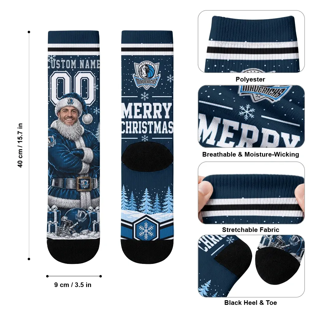 Dallas Mavericks Socks Customized Snowy Scene Blue White High Quality Dallas Mavericks Socks Customized Snowy Scene Blue White High Quality
