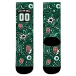 Dallas Stars Socks Custom Scattered Icons Green Best Selling