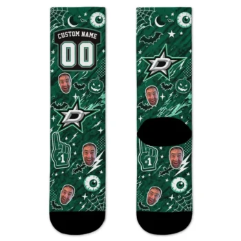 Dallas Stars Socks Custom Scattered Icons Green Best Selling