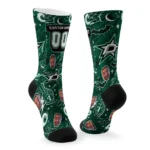Dallas Stars Socks Custom Scattered Icons Green Best Selling