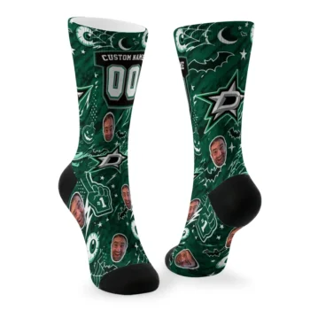 Dallas Stars Socks Custom Scattered Icons Green Fashion Forward