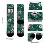 Dallas Stars Socks Custom Scattered Icons Green Best Selling