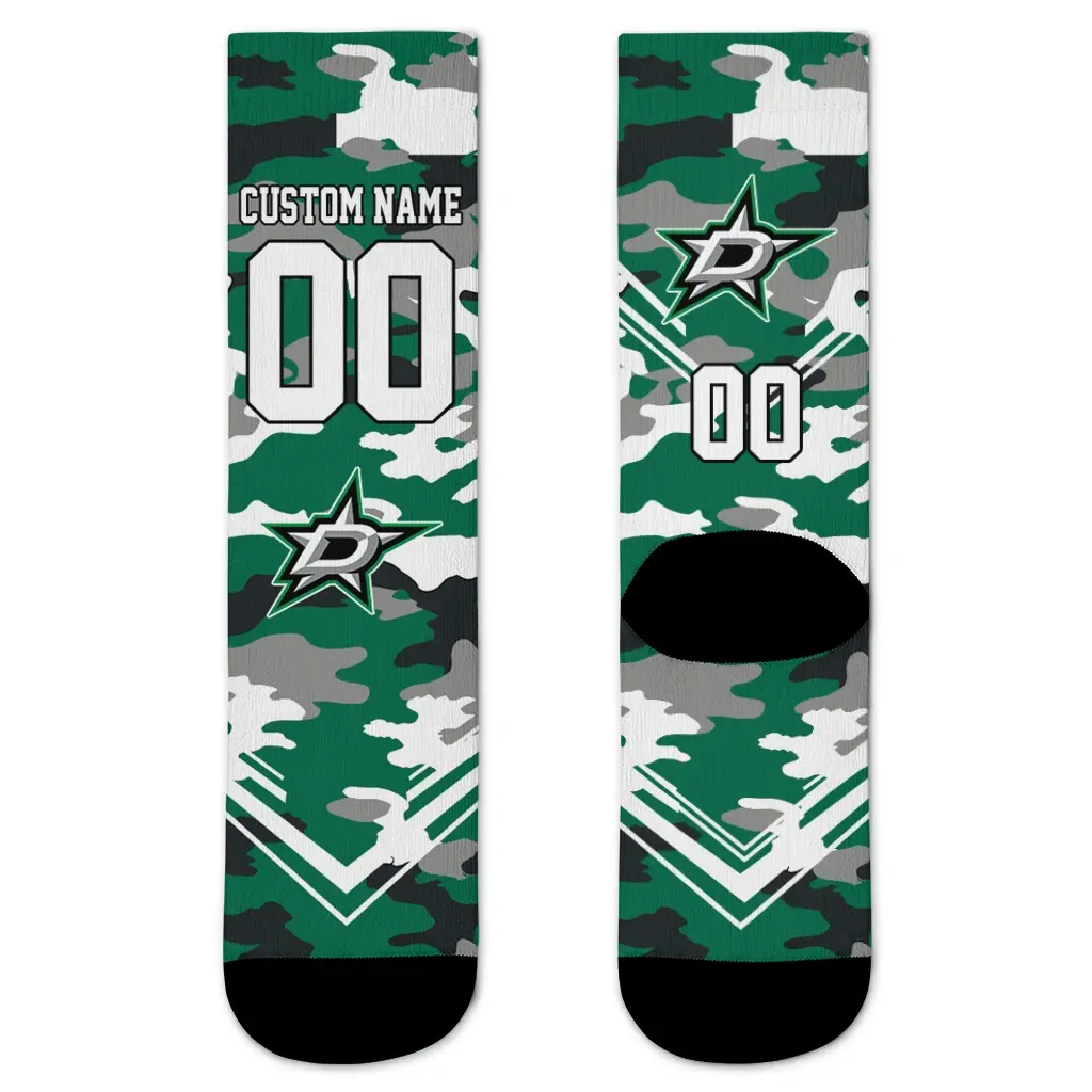 Dallas Stars Socks Custom Woodland Camo Green Best Selling Dallas Stars Socks Custom Woodland Camo Green Best Selling