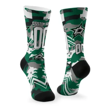 Dallas Stars Socks Custom Woodland Camo Green Fashion Forward