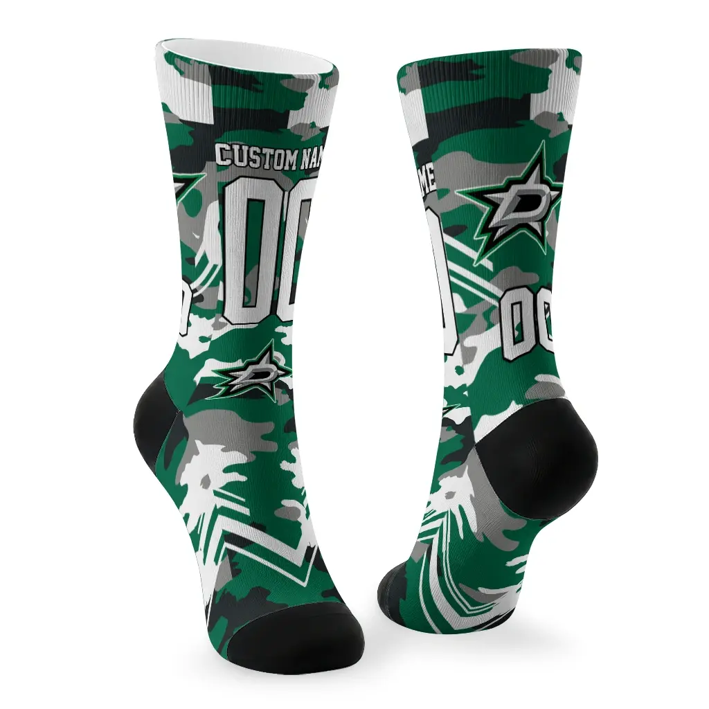 Dallas Stars Socks Custom Woodland Camo Green Fashion Forward Dallas Stars Socks Custom Woodland Camo Green Fashion Forward
