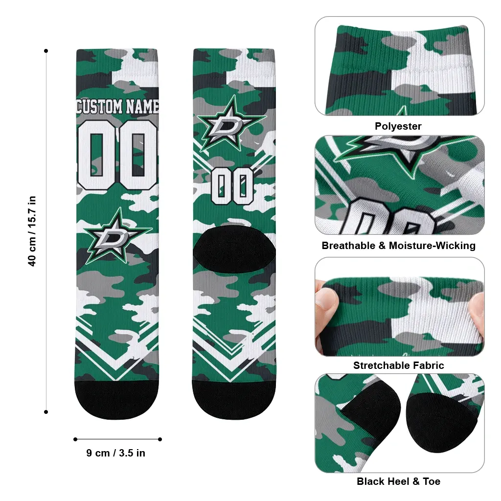 Dallas Stars Socks Custom Woodland Camo Green High Quality Dallas Stars Socks Custom Woodland Camo Green High Quality