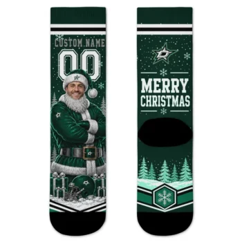 Dallas Stars Socks Customized Snowy Scene Green White Best Selling