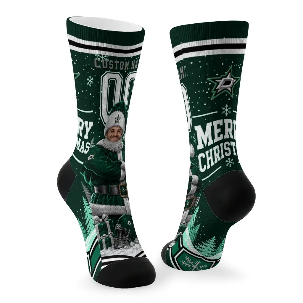 Dallas Stars Socks Customized Snowy Scene Green White Fashion Forward Dallas Stars Socks Customized Snowy Scene Green White Fashion Forward