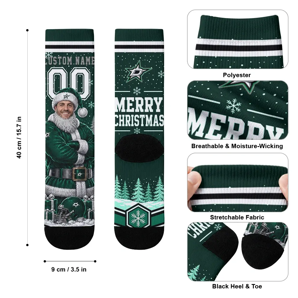 Dallas Stars Socks Customized Snowy Scene Green White High Quality Dallas Stars Socks Customized Snowy Scene Green White High Quality