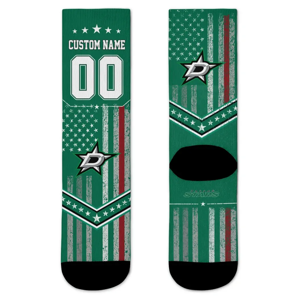 Dallas Stars Socks Customized Star Stripes Green White Best Selling Dallas Stars Socks Customized Star Stripes Green White Best Selling