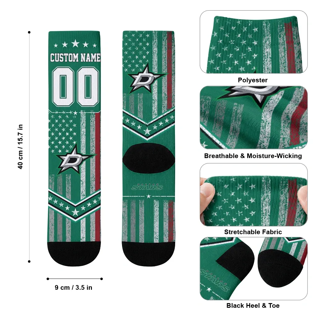 Dallas Stars Socks Customized Star Stripes Green White High Quality Dallas Stars Socks Customized Star Stripes Green White High Quality