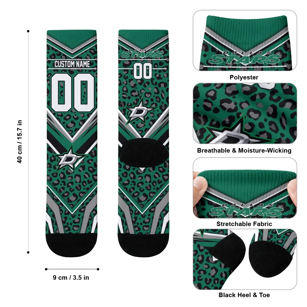 Dallas Stars Socks Personalized Leopard Print Green Black High Quality Dallas Stars Socks Personalized Leopard Print Green Black High Quality