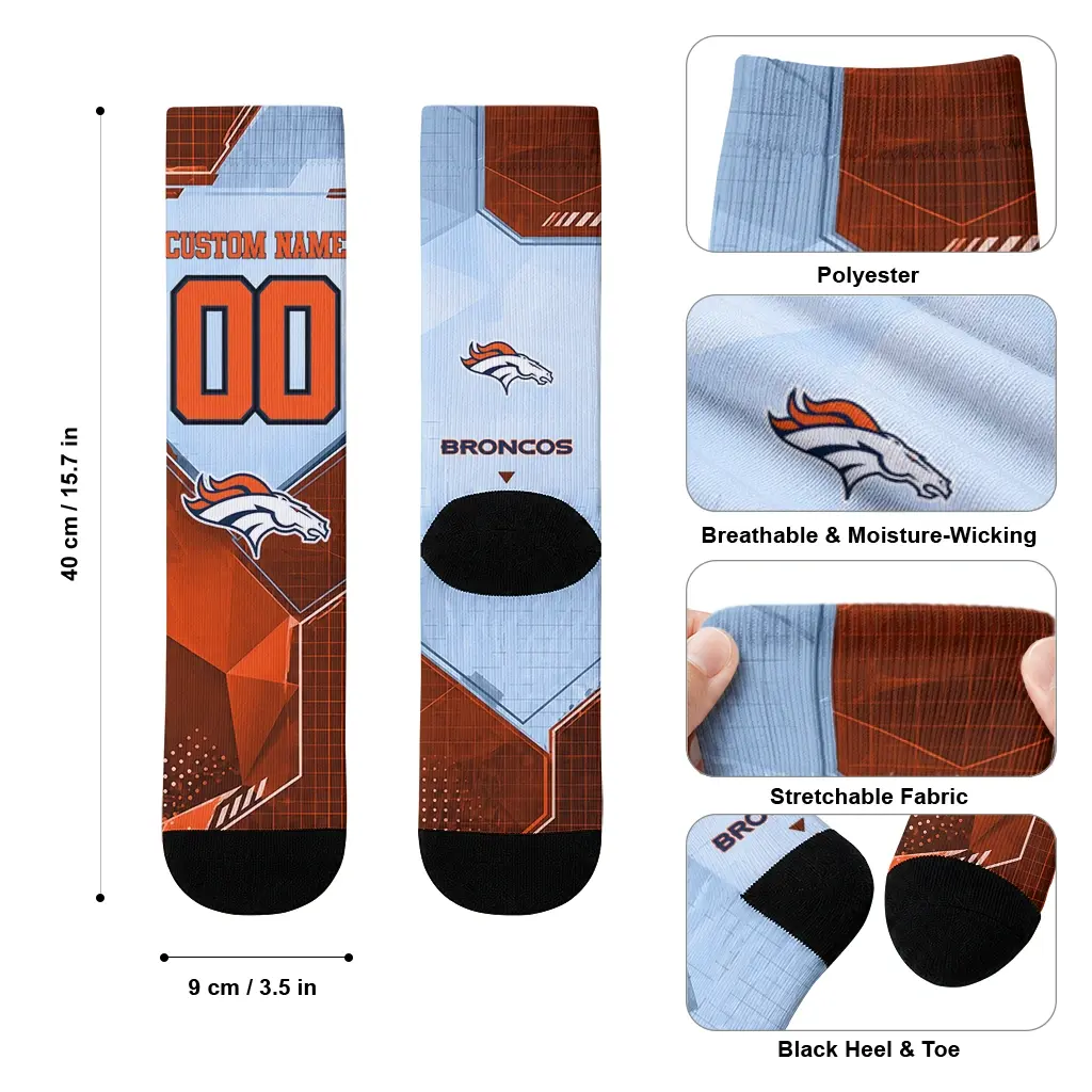 Denver Broncos Socks Customized Geometric Tech Orange High Quality Denver Broncos Socks Customized Geometric Tech Orange High Quality