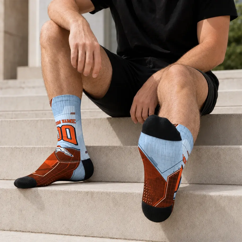 Denver Broncos Socks Customized Geometric Tech Orange Latest Model Denver Broncos Socks Customized Geometric Tech Orange Latest Model