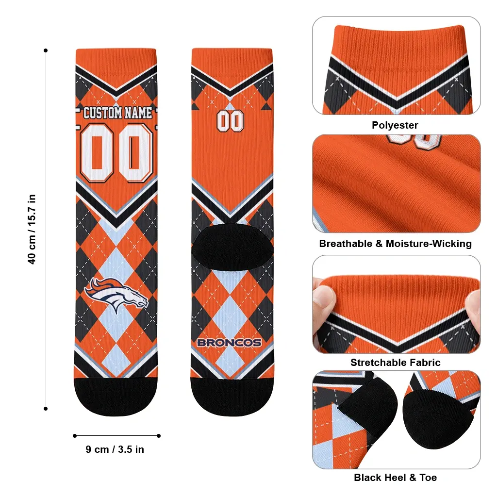 Denver Broncos Socks Personalized Argyle Pattern Orange High Quality Denver Broncos Socks Personalized Argyle Pattern Orange High Quality