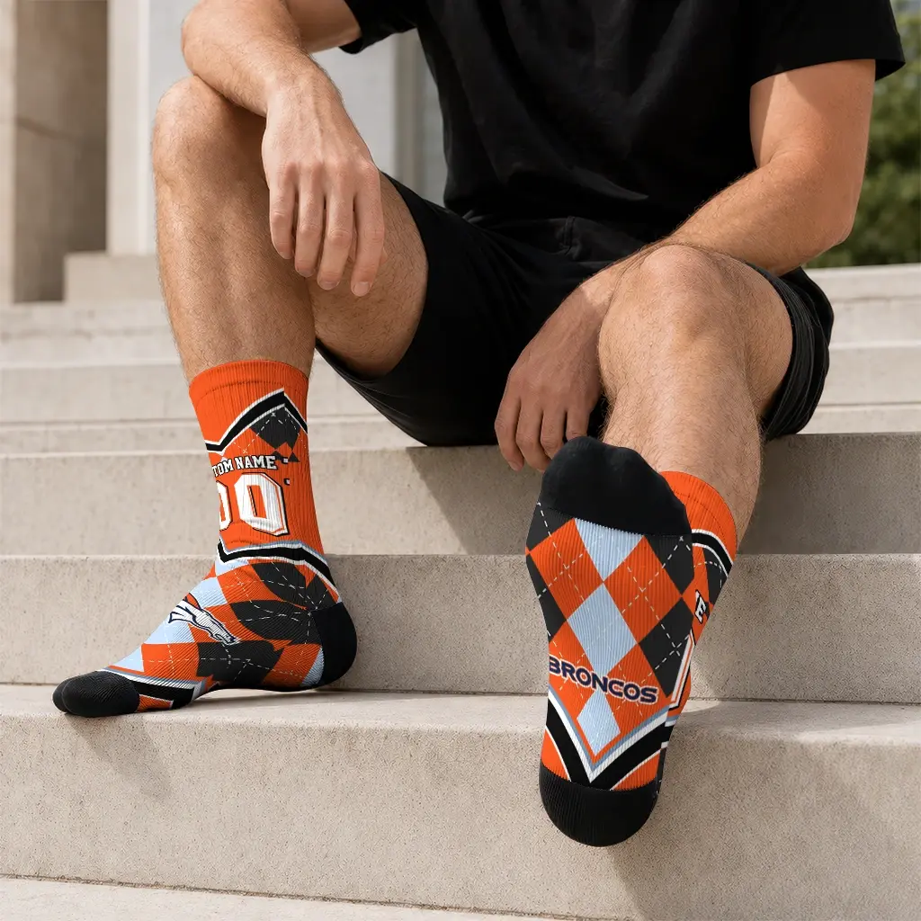 Denver Broncos Socks Personalized Argyle Pattern Orange Latest Model Denver Broncos Socks Personalized Argyle Pattern Orange Latest Model