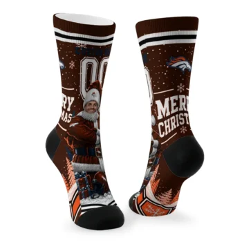 Denver Broncos Socks Personalized Snowy Scene Orange White Fashion Forward