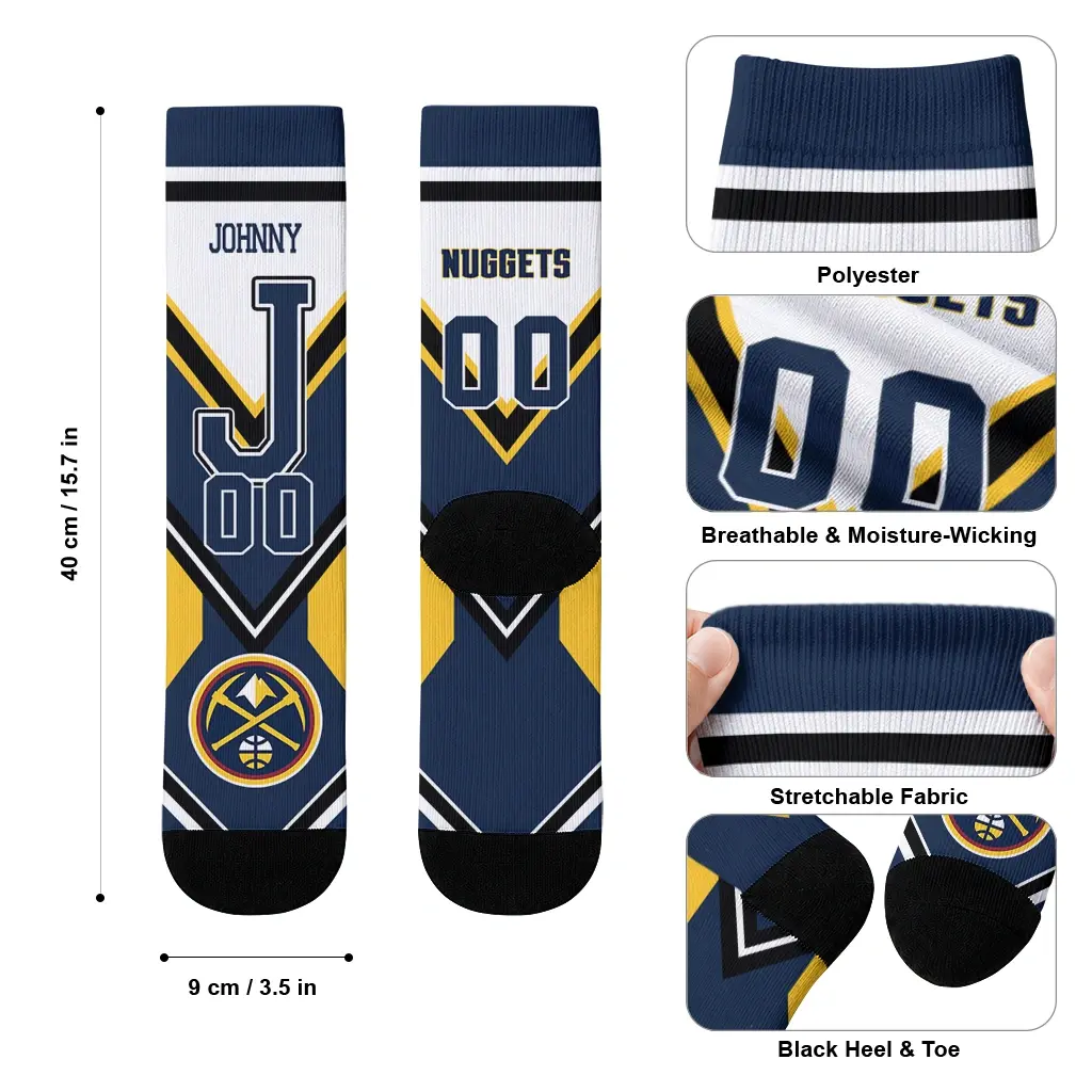 Denver Nuggets Socks Custom Arrow Blocks Blue High Quality Denver Nuggets Socks Custom Arrow Blocks Blue High Quality