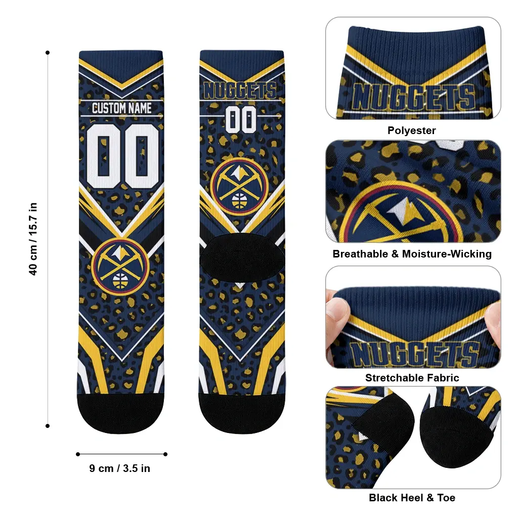 Denver Nuggets Socks Custom Leopard Print Blue Black High Quality Denver Nuggets Socks Custom Leopard Print Blue Black High Quality