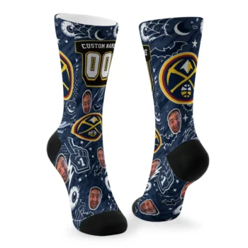 Denver Nuggets Socks Customized Scattered Icons Blue Fashion Forward