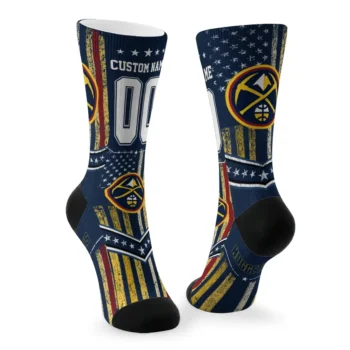 Denver Nuggets Socks Personalized Star Stripes Blue White Fashion Forward
