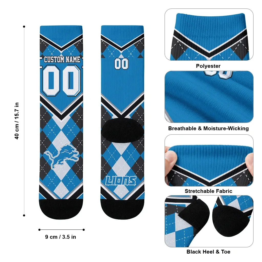 Detroit Lions Socks Custom Argyle Pattern Blue High Quality Detroit Lions Socks Custom Argyle Pattern Blue High Quality